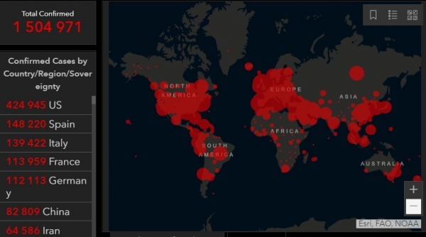 COVID-19: в мире уже 1,5 миллиона заразившихся