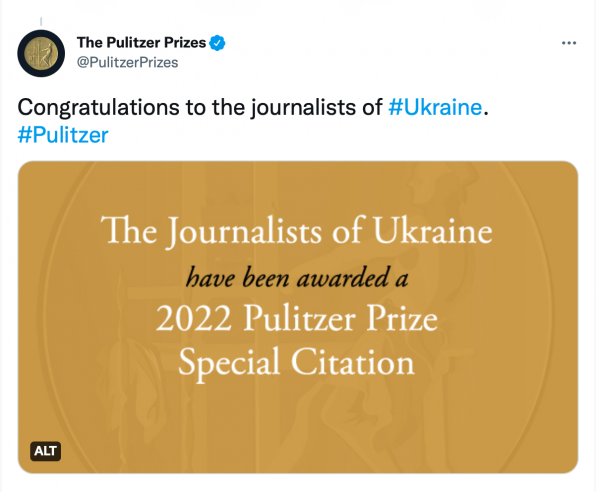 
Украинские журналисты отмечены Пулитцеровской премией 2022 года 