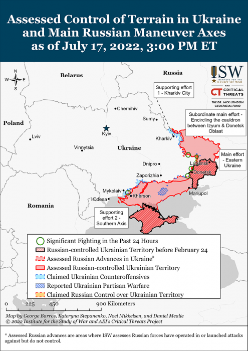 Карта боевых действий на Украине 18 июля