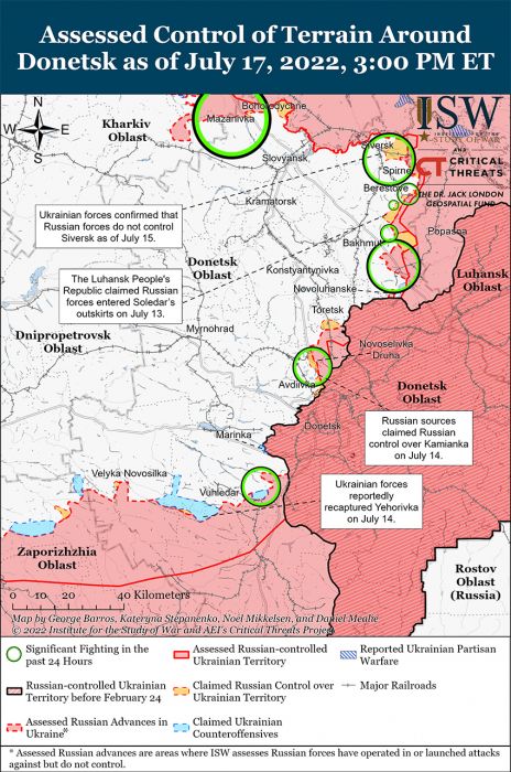 Карта боевых действий на Украине 18 июля