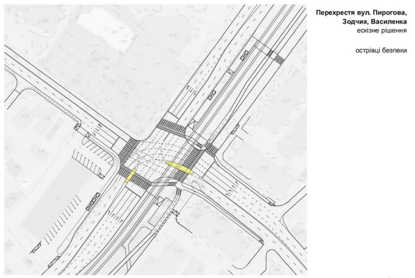 На проблемному перехресті вулиць Пирогова, Зодчих та Василенка пропонують реорганізувати рух транспорту                     
