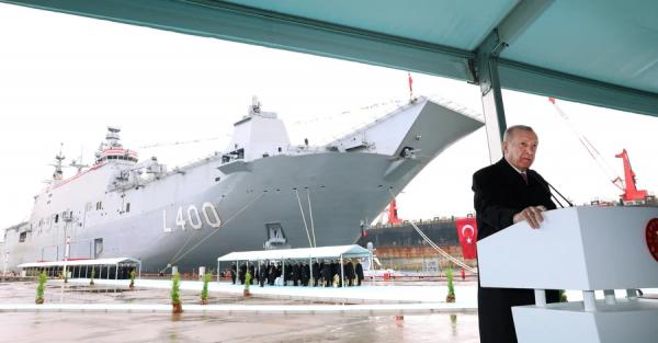 Ердоган спустив на воду флагман турецького флоту - перший у світі корабель для дислокації безпілотників 