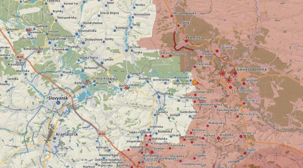 
Генштаб пише, що РФ атакує передмістя Костянтинівки. Про бої в Бахмуті не повідомили: карта 