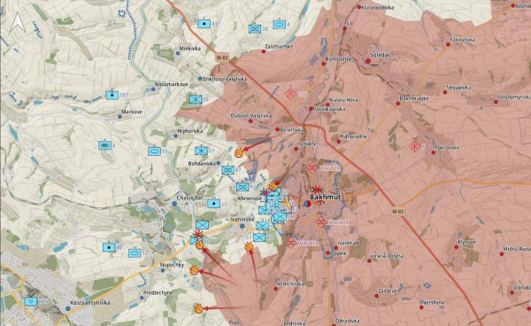 
Генштаб: Битва за Бахмут триває, Росія атакує Часів Яр та дорогу на Костянтинівку — карта 