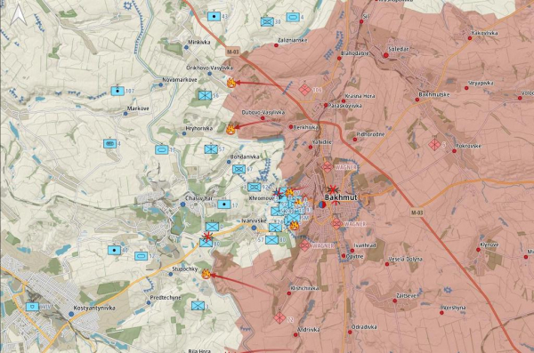 
Генштаб: У Бахмуті жорстокі бої, РФ атакує околиці Часового Яру та Костянтинівки — карта 