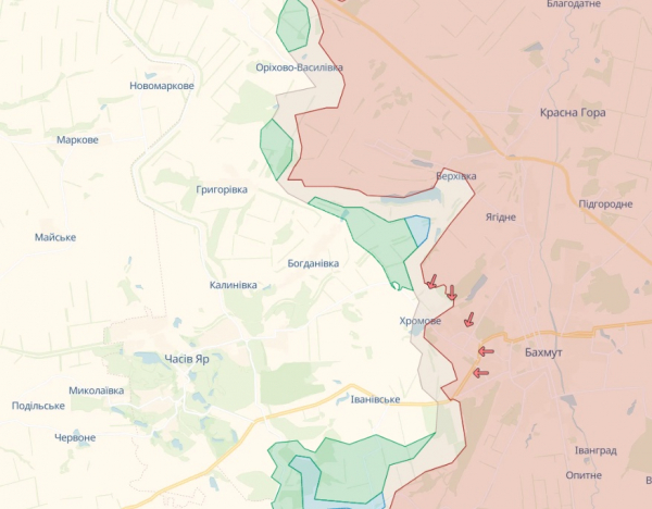 
Генштаб: Росіяни атакують на флангах Бахмута, в районі Мар'їнки, Авдіївки та Лимана – карта 