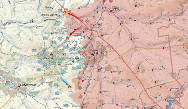 
Генштаб: РФ наступає в районі Куп'янська, Кремінної, Бахмута та Донецька, успіху немає — карта 