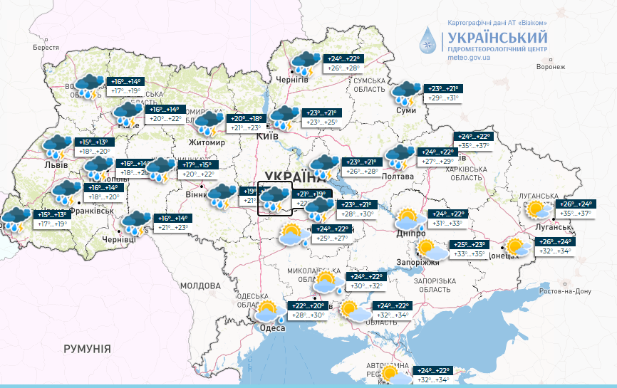 На півдні та сході спека до +38, на решті територій дощі та грози: погода на завтра