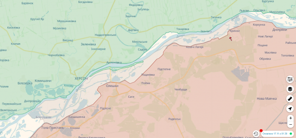 
Лівий берег Дніпра. Сили оборони відбили атаки, йдуть заходи з розширення плацдарму – карта 