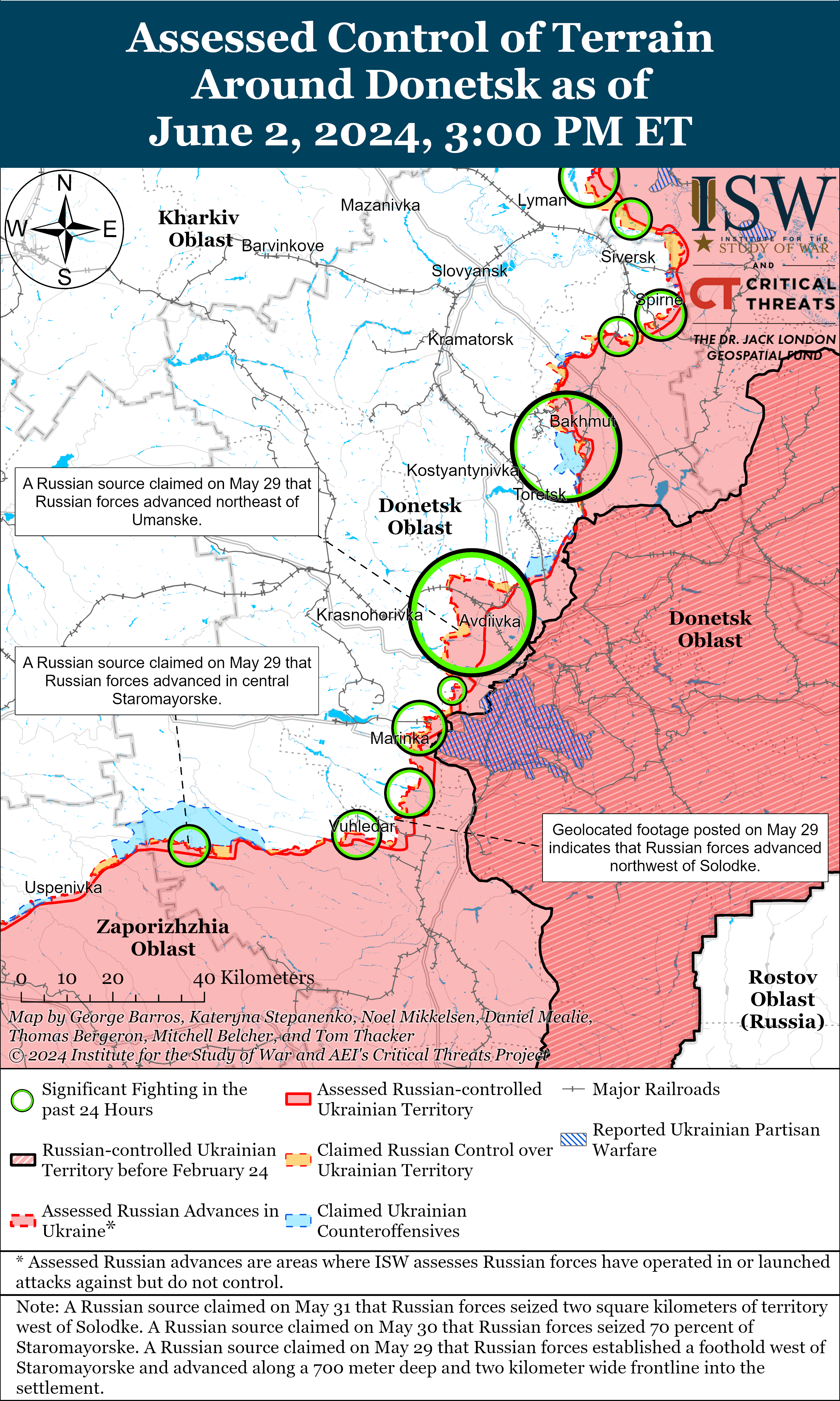 ЗСУ могли уразити об'єкти РФ у двох областях, ворог тисне на кількох напрямках: карти ISW